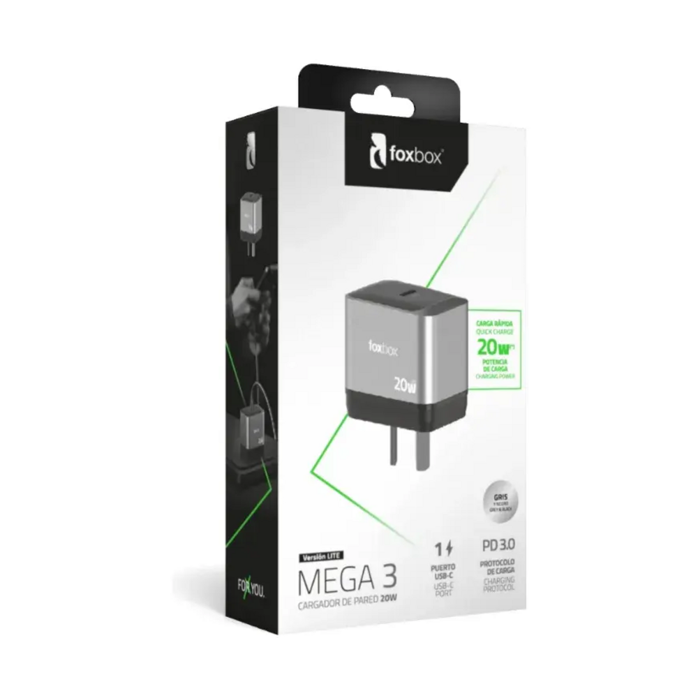 Packaging del Cargador Foxbox Mega 3 20W versión LITE