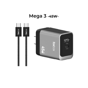 Cargador Foxbox Mega 3 45W GaN con cable USB-C a USB-C incluido