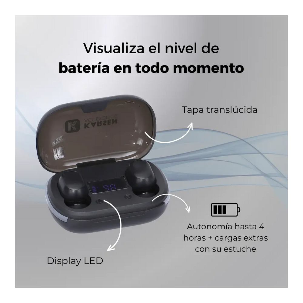 Display LED con nivel de batería y tapa translúcida