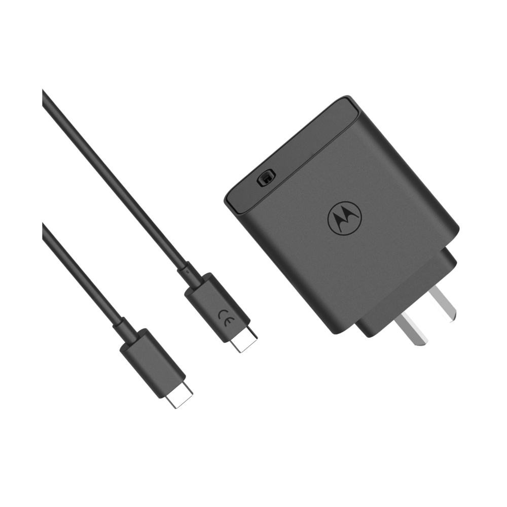 Cargador Motorola 125W y cable, vista de perfil